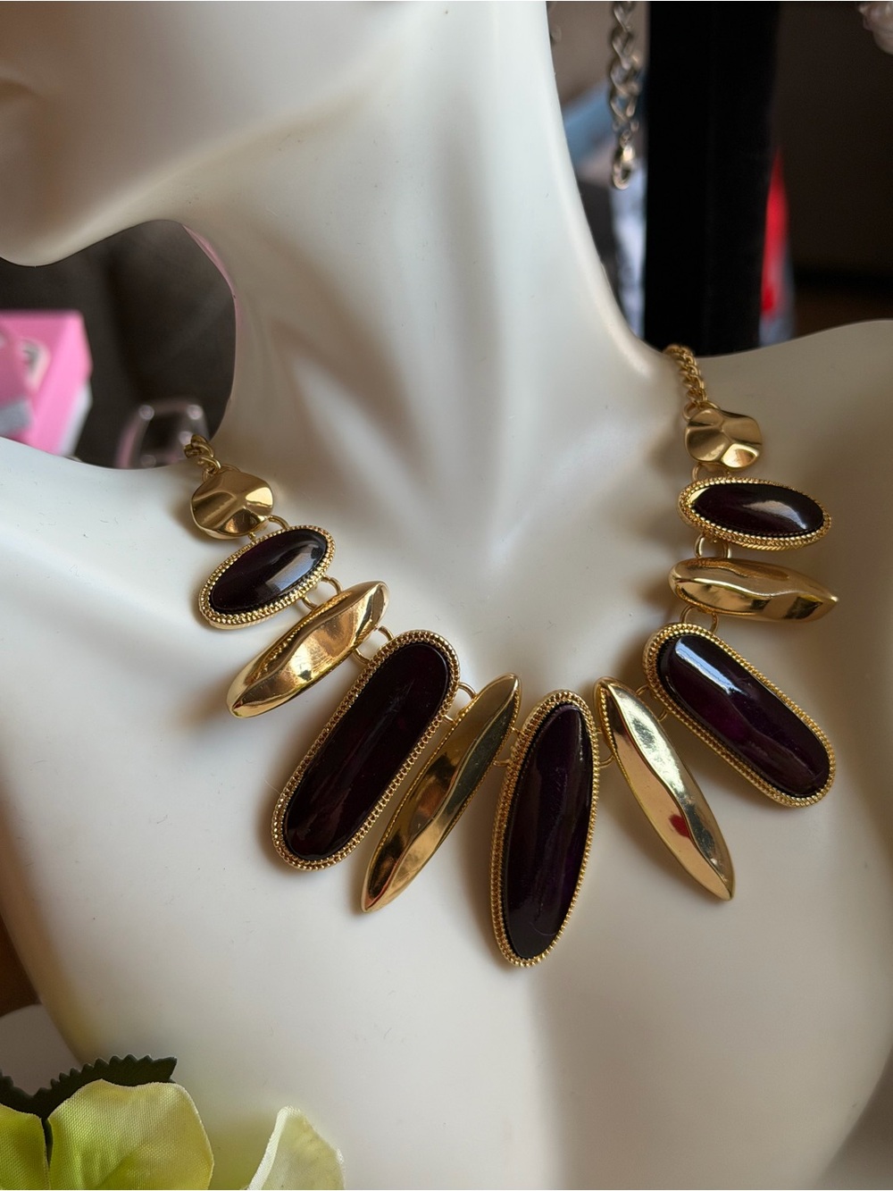 Charming Charlie Gold Necklace with Deep Plum Accents